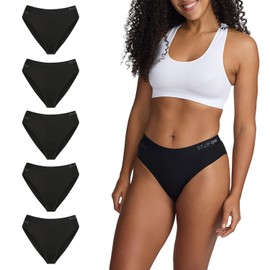 STEP ONE Bikini Brief Womens Underwear, 5-Pack, Womens Underwear for Sensitive Skin, Moisture- Wicking, Anti-Chafing Bikini Black Small