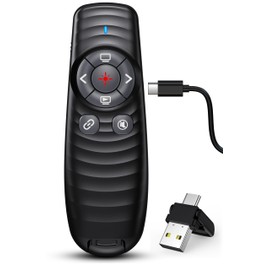 USB Type C Rechargeable Wireless Presenter Remote for Powerpont Presentations with Volume Control -Presentation Clicker Slide Advancer for Mac Computer Laptop