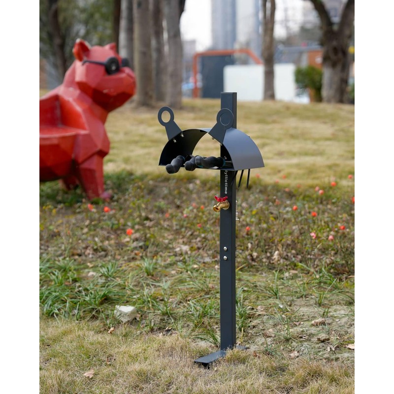 idyllictime Garden Hose Holder Stand for Outside with Tool Organizer
