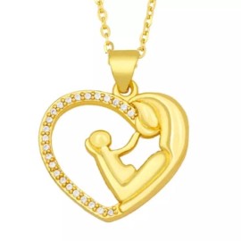 Edwin Earls Women's 18kt Yellow Gold Plated Cubic Zirconia Mother and Child Pendant Necklace