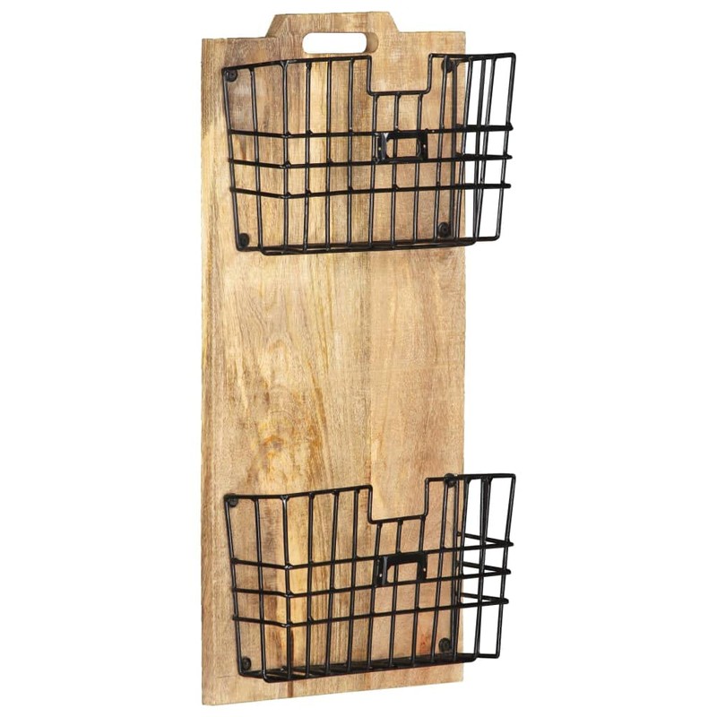 vidaXL Brown Wall-Mounted Magazine Rack, Solid Rough Mango Wood and