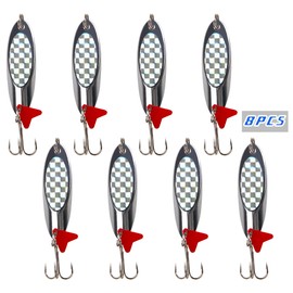 8pcs/lot Metal Fishing Lures Spoon Spinner Baits Fishing Spinnerbait Salmon Trout Minnow Lure Baits With Treble Hooks