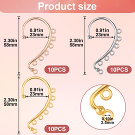 SmallCat 30PCS DIY Ear Cuffs Earrings for Women, 0.91 x 2.3 in Alloy Non Piercing Ear Wraps Earring Findings, Clip on Earrings for DIY Jewelry Making (Silver, Gold, kc Gold)