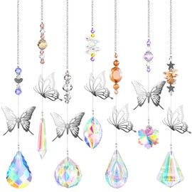 7 Pieces Butterfly Crystals Suncatcher Hanging Suncatchers Beads Colorful Crystal Chandelier Pendant Wall Hanging Tree Window Prism Ornament for Garden Window Car Wedding Plants (Charming Colors)