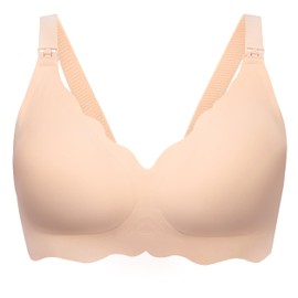 Angelhood Nursing Bras for Breastfeeding Ultra Comfort Seamless Maternity Bra Wireless Bralette Pregnancy Bra with Bra Extender Beige