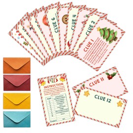 HMJKL Christmas Scavenger Hunt Clue Cards, Xmax Scavenger Hunt Games for Adults, Winter Holiday Birthday Party Supplies Activities Outdoor Indoor(13 Clues Cards with Envelopes), 03