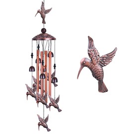 Garden Hummingbird Wind Chimes Outdoor Decor - With 4 tubes 6 Bells 7 Hummingbirds Mobile Romantic Wind Catcher, Hummingbird Windchimes for Home, Xmas Mom Gifts, Festival, Balcony, Garden Decoration