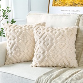 OTOSTAR Cushion Cover 60x60cm Nordic Set of 2 Short Wool Velvet Stylish Cute Soft Pattern Diamond Modern Elegant Zipper Interior Cushion Cover Cushion Case Sofa Back Cover Decorative Pillow Cover