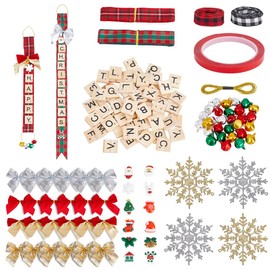 INFUNLY 335PCS DIY Christmas Ornaments Craft Kit Handmade Christmas Tree Hanging Ornaments Set Includes Wooden Letter Xmas Bell Snowflake Pendant for Crafting Christmas Activities Party Favors Decor