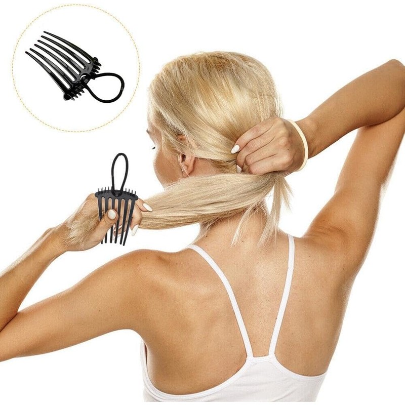 Black Bandette Comb, Comb with Elastic Band,Ponytail Bump It Up