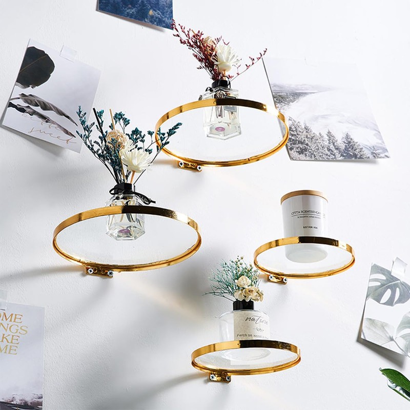 Laroal Small Floating Shelf With Gold Frame Wall Mounted Round