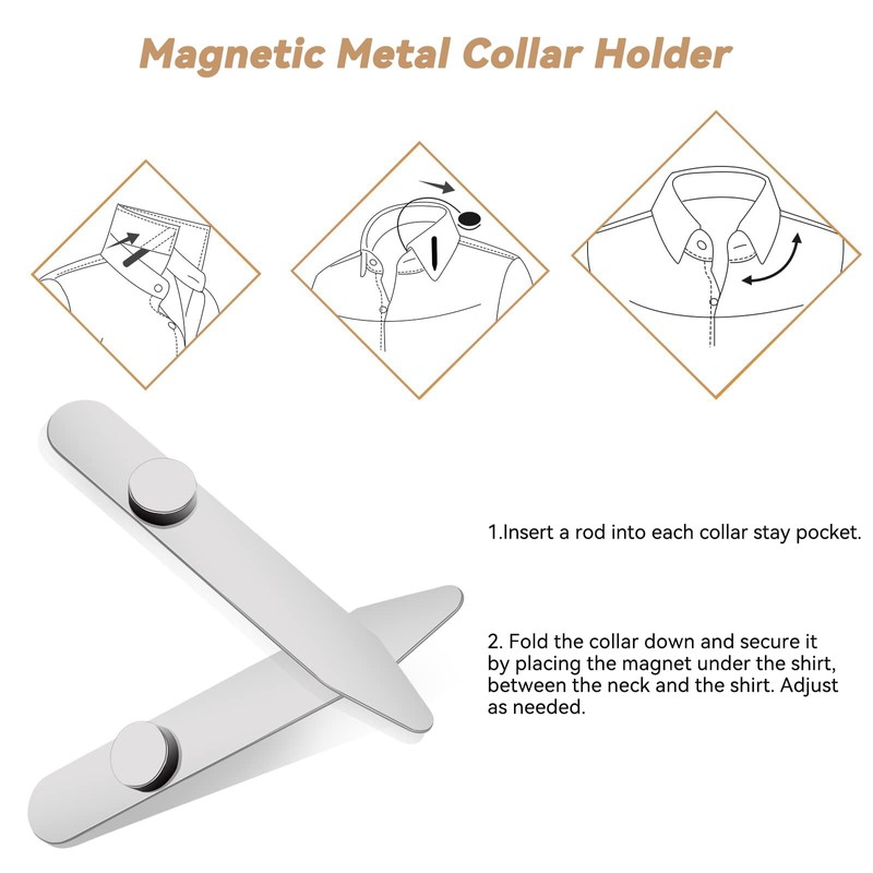 AOLVO Stainless Steel Collar Stiffeners with 6 Magnets, Magnetic Collar