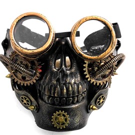 Steampunk Gothic Gear Face Mask with Goggles Cosplay Costume Party Masquerade Black, Black, One Size