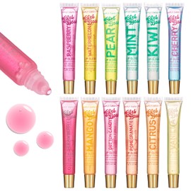EXPRESSIONS 12pc Clear Lip Gloss Pack - Oils With Vitamin E and Essential Oils, Flavored Clear Tubes, Hydrating Glow Oil, Tinted Oil, Moisturizer