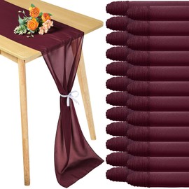 Chumia 24 Pack Chiffon Table Runners Romantic Sheer Table Decorations Long Tulle Runner for Wedding Bridal Shower Party Supplies Decor, 118 x 12 Inches (Burgundy)