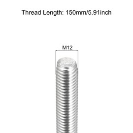 sourcing map Fully Threaded Rod M12 x 150mm 1.75mm Thread Pitch 304 Stainless Steel Right Hand Threaded Rods Bar Studs 3 Pack