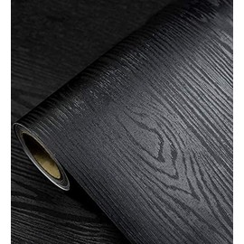 Black Wallpaper - Wood Peel and Stick Wallpaper – Black Wood Self-Adhesive & Removable Wallpaper for Countertop Furniture Kitchen Wall, Realistic Wood Sensation, Easy to Clean, 11.8''×78.8'' Vinyl
