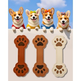Magnetic Leather Bookmarks, 3Pcs Cute Dog Paw Magnetic Bookmarks Clip, Vintage Book Marker Clip Gifts for Readers, Kids, Book Lovers (Brown+Coffee+White)
