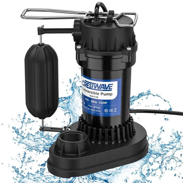 PatioGem Submersible Sump Pump 1/2 HP High-Flow Sump Pump for