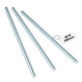 Pack of 3 M10 Threaded Rods M10 x 300 mm, Threaded Rods Strength Class 4.8 Metric Threaded Screw Made of Galvanised Steel, Threaded Rod with Regular Thread, Threaded Bolts Threaded Rods Metal Rod