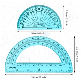 EBOOT 2 Pcs Plastic Protractor Clear 180 Degrees Transparent Protractor for Geometry, 4 Inch and 6 Inch(Blue)