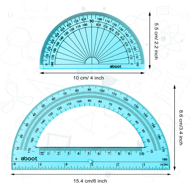EBOOT 2 Pcs Plastic Protractor Clear 180 Degrees Transparent Protractor