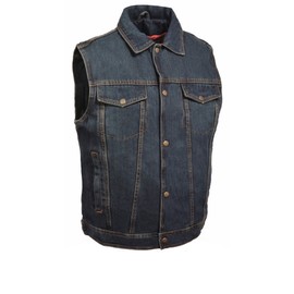 Milwaukee Leather Men's Snap Front Denim Vest w/Shirt Collar - Black or Blue DM1331 (X-Large, Blue)