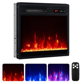 Tangkula 18 Inches Electric Fireplace, 5,000 BTU Fireplace Insert w/Remote Control, Crystal Stones, 3 Flame Colors & 5 Brightness, 0.5-9H Timer, Thermostat & Overheat Protection