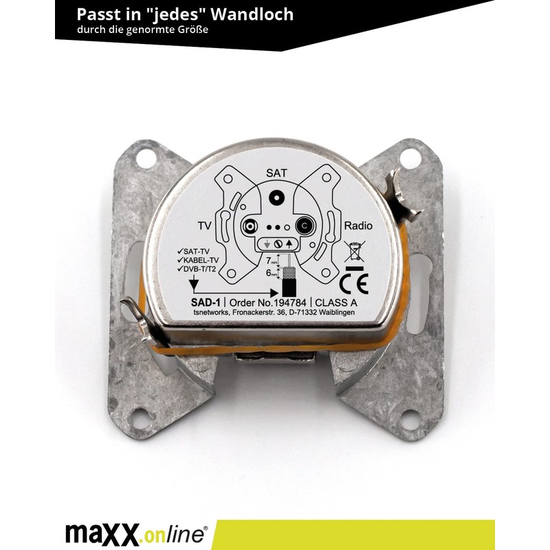 maxx.onLine 2 x 3-hole satellite socket 0.5-2400 MHz, unicable compatible,