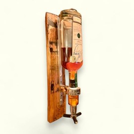 Bourbon Barrel Stave Liquor Dispenser, 1.5 oz Pour, Wall Mounted (Natural Matte Finish)