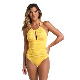La Blanca Women's Island Goddess High Neck Keyhole One Piece Swimsuit Pineapple