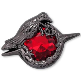 Brooch Claw with Red Gemstone - Dark Raven Design - 4.2 x 2.9 cm - Gothic Cosplay Accessories, XL, Metal, No Gemstone