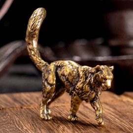 CHOVY 1PC Vintage Solid Brass Snow Leopard Figurine - Exquisite Home Decor for Animal Lovers, Perfect Collectible Art Piece, Ideal for Desk and Scene Decoration
