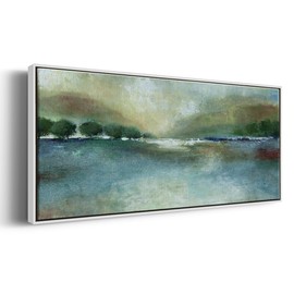 Renditions Gallery Abstract Framed Wall Art Serene Landscape View Wall Decoration Canvas Paintings for Hotel Office School - 12"X30" WHITE GAL032