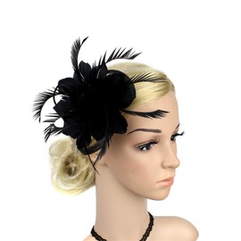 LERTREE Flower Side Clip Fascinator Gatsby Flapper Feather Clip Hair Barrette Vintage Wedding Brooch Pin (Black)