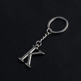 POTIY Silver Alphabet Initial Letter Keychain Initial Letter Charm Keychain for Women 26 Initial Letter A-Z Initial English Charm Key Ring (K)