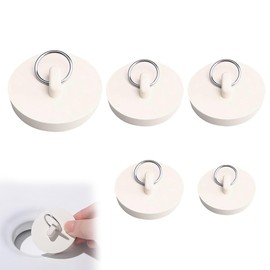 5 Pcs Rubber Bath Plugs, 5 Different Size Kitchen Sink Plug, Universal Bathtub Plug Drain Stopper for Bathtubs Kitchen Sinks Hand Basins (White)