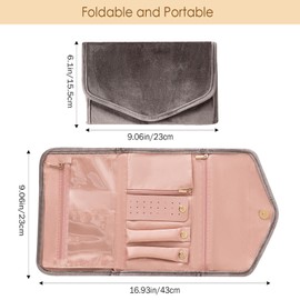 kumet Travel Jewelry Organizer, Foldable Jewelry Roll for Rings, Necklaces, Earrings, Bracelets – Compact Travel Storage (Gray)