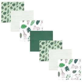 Little Treasure Hudson Baby Cotton Poly Flannel Receiving Blankets Multipack, Green Jungle, 30x30 inches