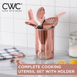 COOK WITH COLOR Kitchen Utensil Set - 10-piece premium Nonstick & Heat Resistant Kitchen Gadgets, Turner, Spaghetti Server, Serving Spoons, Whisk, Tongs, Masher & Utensil Holder, Rose Gold