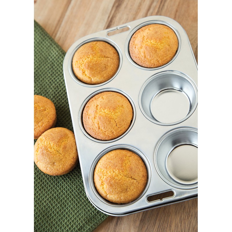 Fox Run 4867 Muffin Pan, 6 Cup, Stainless Steel