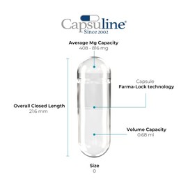 Capsuline Capsuline Clear Size 0 Gelatin Empty Capsules (1000 Count), Kosher Certified, Gluten-Free, Pure Bovine with Unique Lock Technology