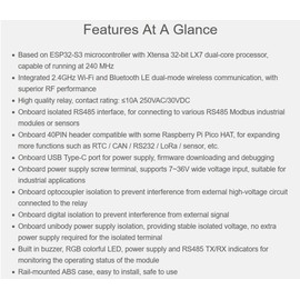 Industrial ESP32-S3 6-Channel Relay Module, Supports Wi-F-i/Blue-Too-th / RS485 Remote Control/Pico HAT, Built-in Power Isolation and Optocoupler Isolation Protection, with Rail-Mount Case