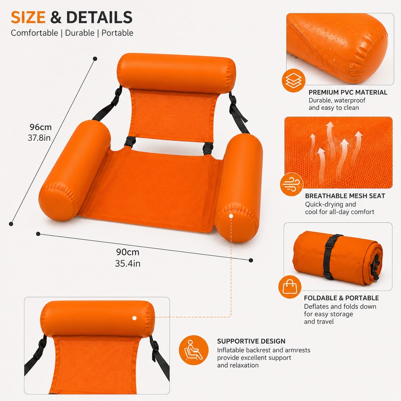 Inflatable Pool Lounger for Adults – Foldable Floating Chair with