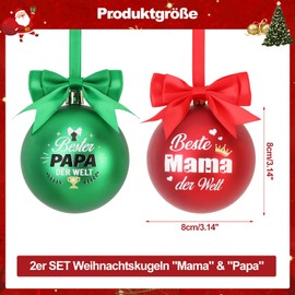 DPKOW 2 x Mum Dad Christmas Baubles Gifts, Best Mum Best Dad Christmas Baubles Made of Plastic, Sons Daughters Gifts for Mum and Dad Christmas Tree Bauble Red Green 80 mm Shatterproof
