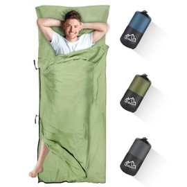 LSTRAGY Sleeping Bag Liner, Updated Adult Sleep Sack & Travel Sheets with Foot Zipper, Lightweight and Portable Camping Sleeping Bag Liners - Ideal for Backpacking, Hostels and Camping(Green)