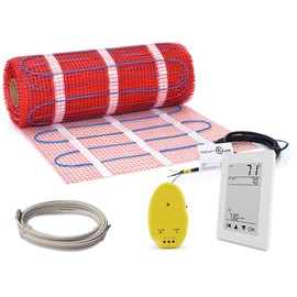 20 sqft Electric Floor Heating Mat Kit with Programmable GFCI Thermostat - Radiant Underfloor Heating System for Ceramic Tile, Stone - Sticky Mesh Heating Mat, Energy-Efficient Heated Bathroom Floor