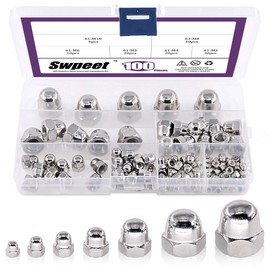 100Pcs 304 Stainless Steel Serrated Metric Acorn Cap Nuts Hex Dome Cap Assortment Kit, 7 Sizes - M3 M4 M5 M6 M8 M10 M12