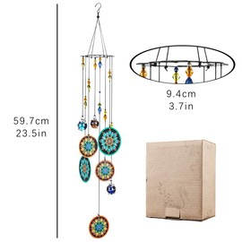 YU FENG Mandala Wind Chimes Outdoor with Melody Deep Tone,Chakra Crystal Beads Decorated Hanging Metal Memorial Wind Bell Fengshui Ornament