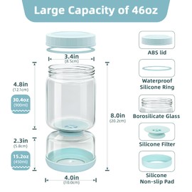 WhiteRhino Glass Pickle Jar with Strainer Flip,46oz longer Pickle Container,Hourglass Pickle Juice Separator Jar for Olives,Gherkins,Long cucumber or Sliced,Leakproof Dishwasher Safe